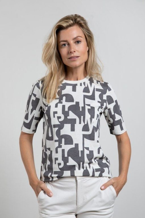 YAYA: T-shirt met ronde hals, halflange mouwen en abstracte print