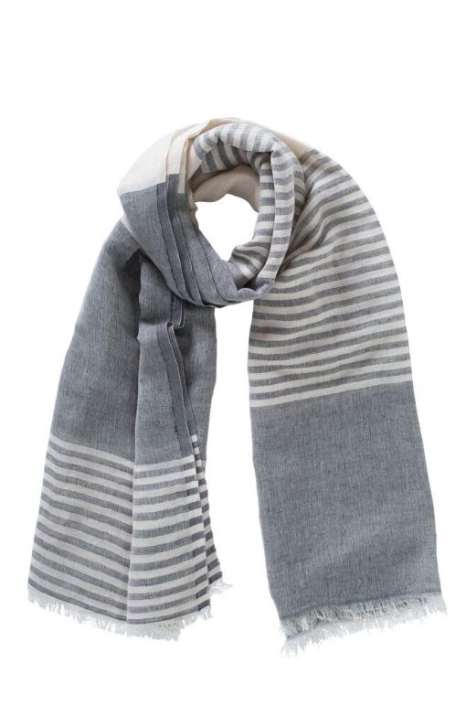 YAYA: Jacquard sjaal met gerafelde randjes en streepjespatroon