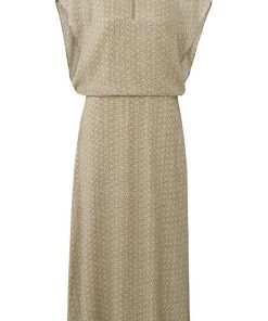 YAYA: Mouwloze jurk met hoge hals, knoopje en geometrische print