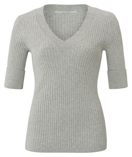 Ribbed sweater with V-neck