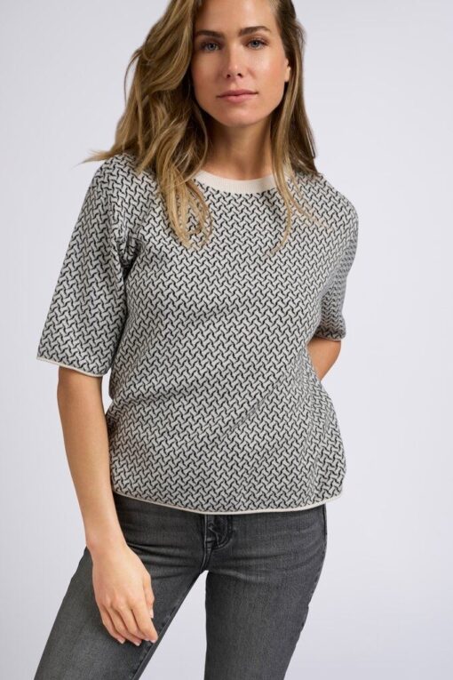 YAYA: Gebreide jacquard trui met ronde hals en korte mouwen
