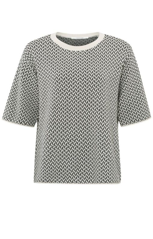 YAYA: Gebreide jacquard trui met ronde hals en korte mouwen
