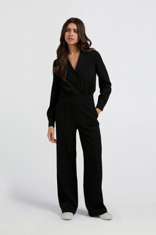 YAYA: Zwarte jumpsuit met lange mouwen en wijde pijpen
