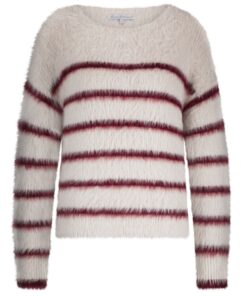 Red Button Fuzzy Stripe Sweater