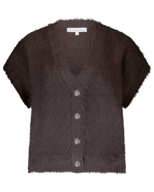 Red Button Sleeveless Fuzzy Vestje