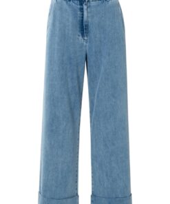 YAYA: Denim pantalon met omgeslagen zoom en elastische taille (L34)
