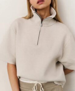 YAYA: Sweater met korte mouwen en halve rits