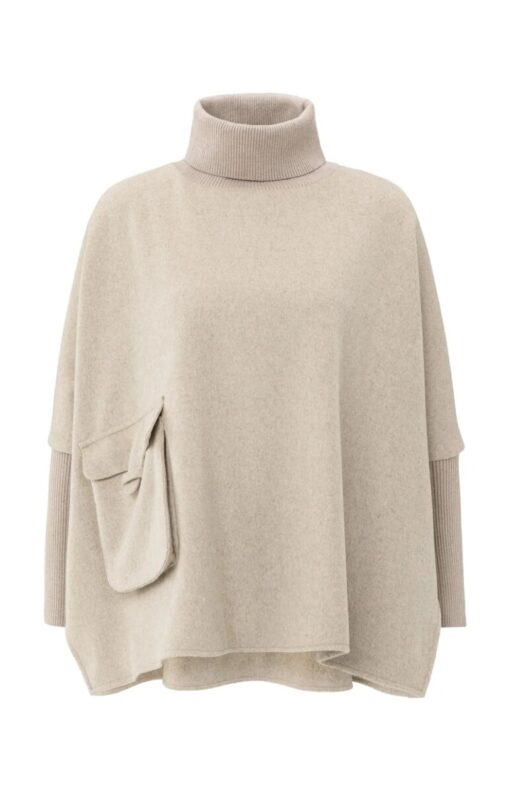 YAYA: Wollen poncho met col en klepzak
