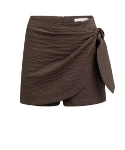 YAYA: Gestreepte skort met overslageffect en strikdetail